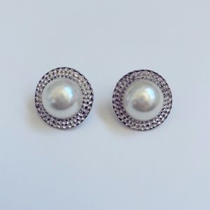 Faux Silver Pearl Vintage Earrings